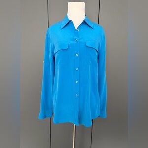 Equipment Femme Silk Signature Blouse Blue Button-Down Shirt Blouse Small, SP